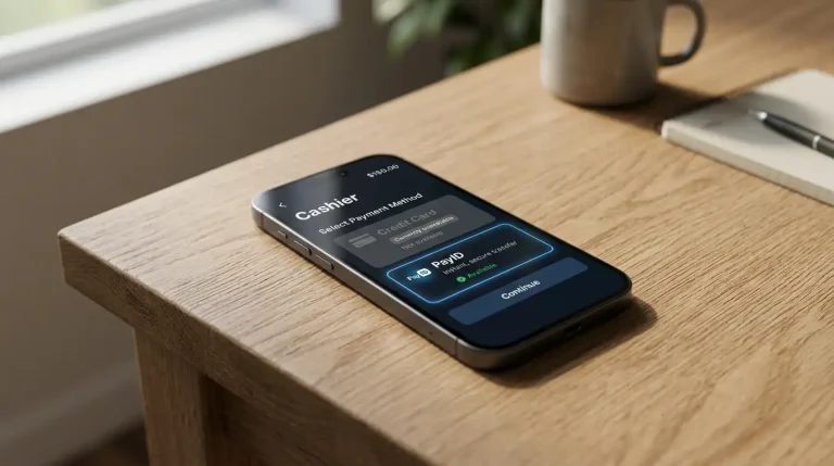 Smartphone showing a generic bookmaker cashier with a credit card payment option greyed out next to an active PayID option