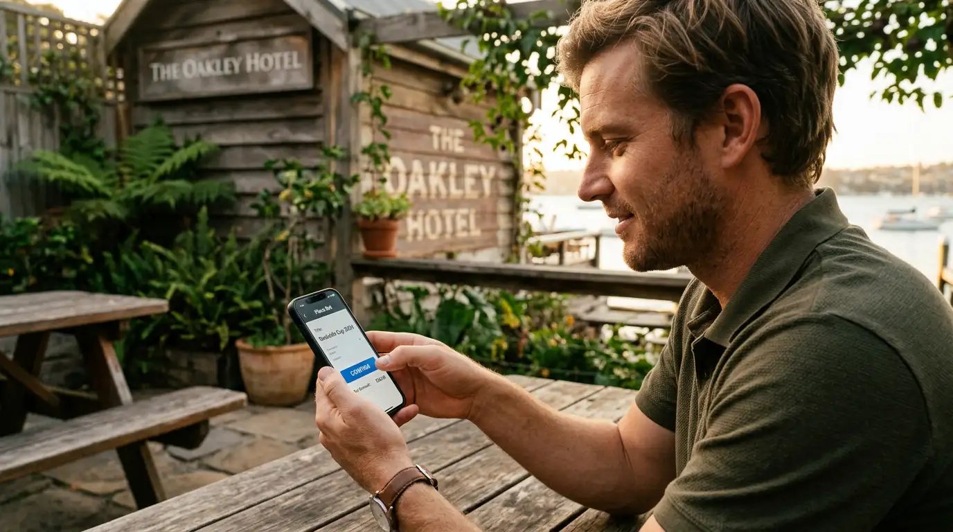 A punter confirming a PayID bookmaker deposit on a smartphone banking app in seconds